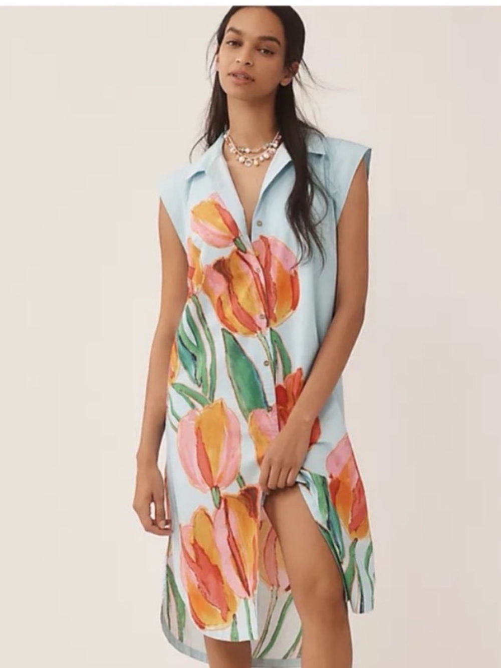 NWT Anthropologie Maeve The Lillian Button-Front Tulip print Midi Dress, XL